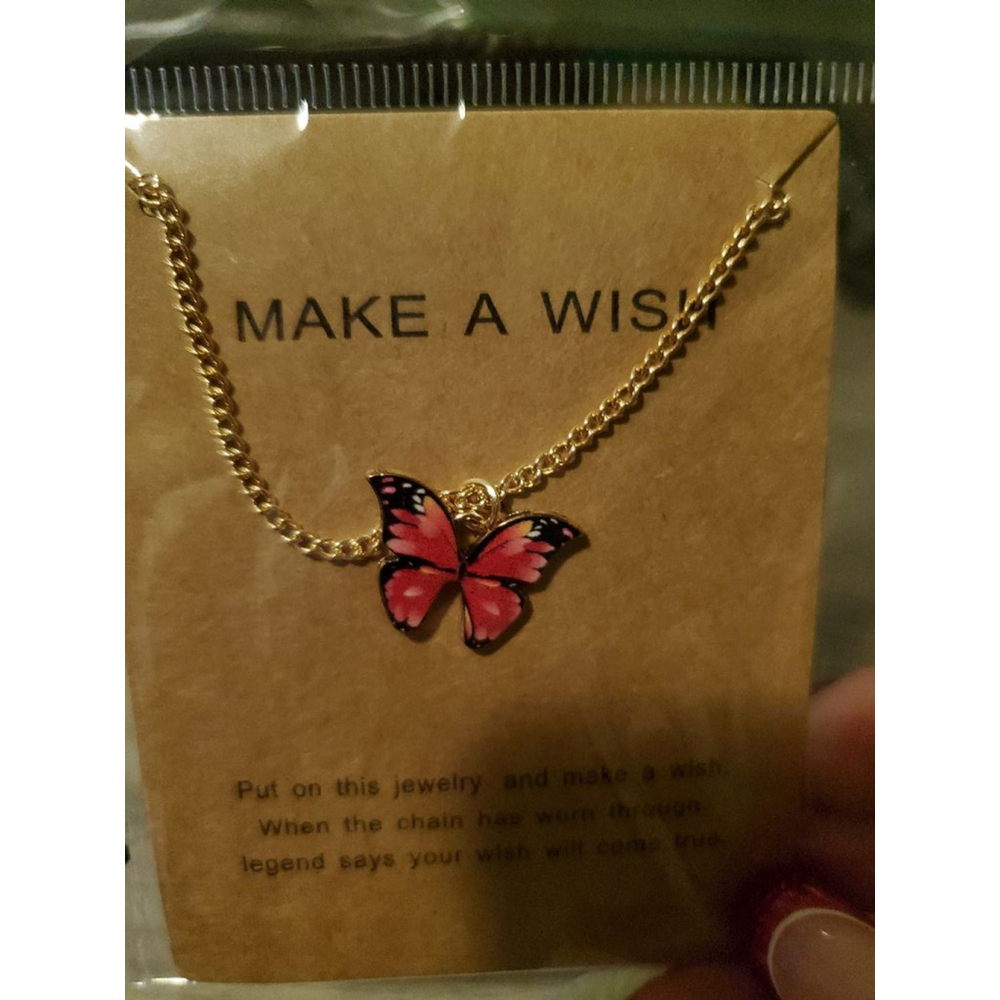 Women's Butterfly Necklace Red Gold